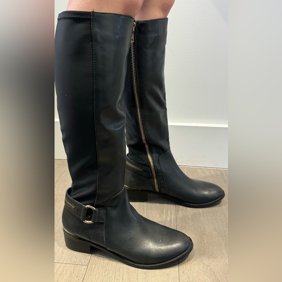Steve Madden Riding Boot Black with Gold Zippers - Picture 2 of 11